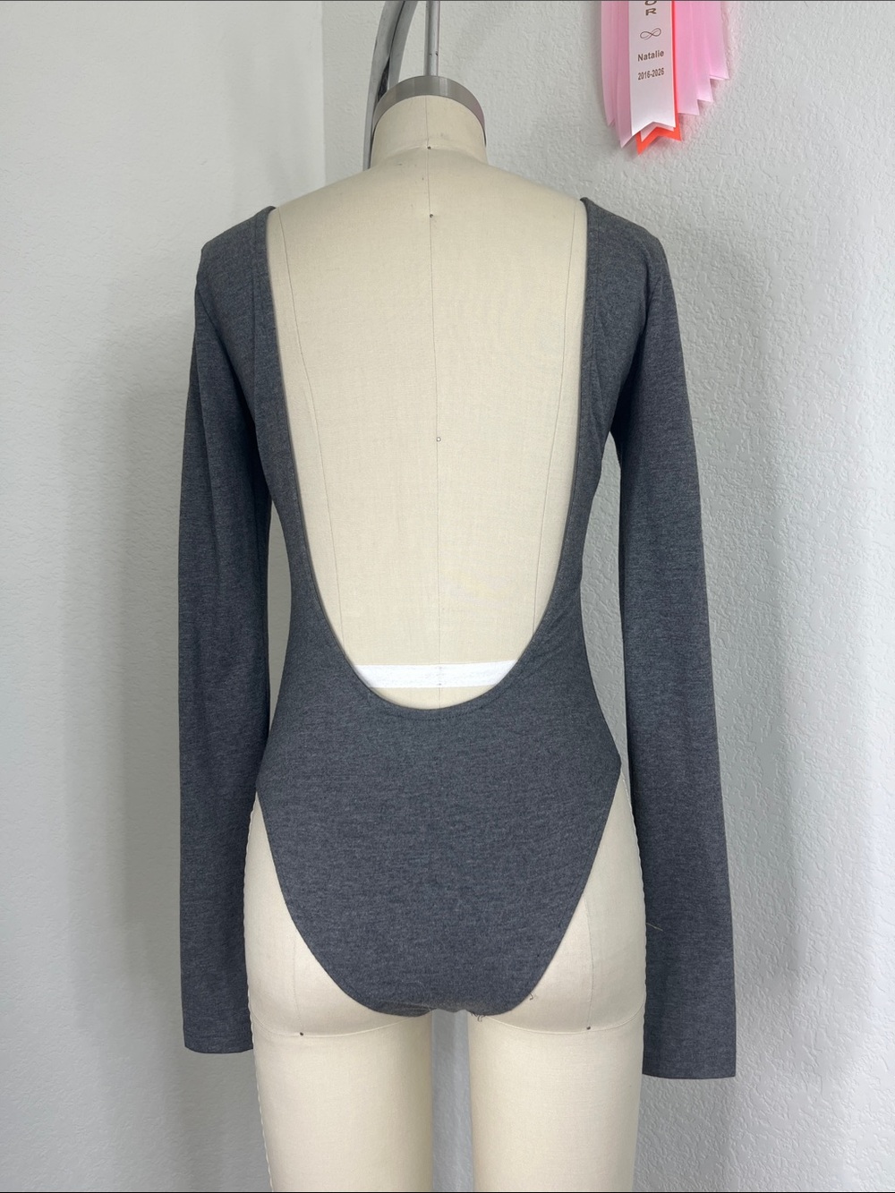 Something Navy Long Sleeve Backless Bodysuit
